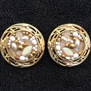Vintage Lonnie Lovness Gold Toned & Stone Clip On Earrings
